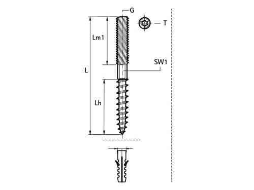 Walraven ansatsskrue M10x80mm - Elforzinket med torx 25. Fastgørelse i væg eller loft