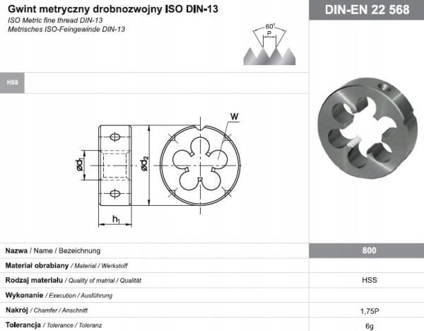 Fanar gjengeverktøy DIN-22568 M6x0,75 6g HSS 800 - N1-121001-0062 - N1-121001-0062