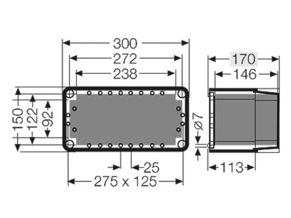 Hensel kopplingskåpa utan genomföringar 300x150x170 mm lock grå - K0101