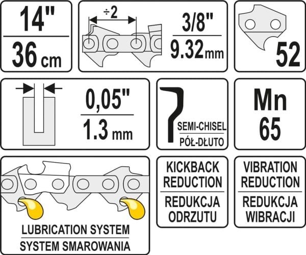 Yato YT-84951, Alle merker, Semi-meisel, 76,2 / 8 mm (3 / 8"), 9,52 mm, 36 cm, 1,3 mm