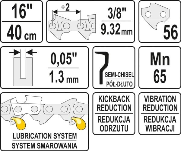 Yato YT-84953, Alle merker, Semi-meisel, 76,2 / 8 mm (3 / 8"), 9,52 mm, 40 cm, 1,3 mm