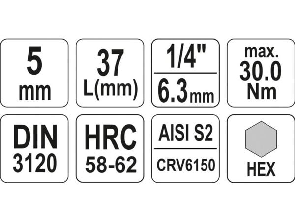 Yato bits unbrakonøkkel sokkel hex 1/4" H5 x 37 mm (YT-04372)
