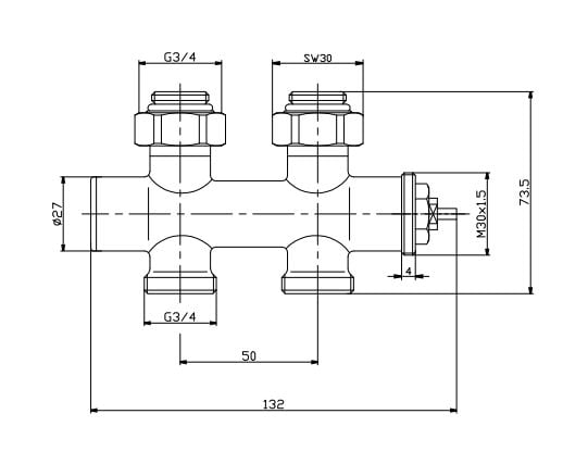 Dobbel termostatventil, rett DN15 krom (R093101001)