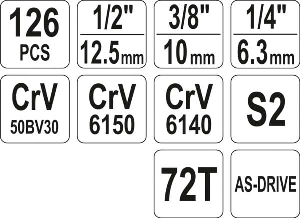 YATO TOOLS 126 eq. 1/2" / 3/8" / 1/4" 38875