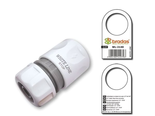 Bradas Stop Valkoinen 1/2" puutarhaletkuliitin (WL-2140)