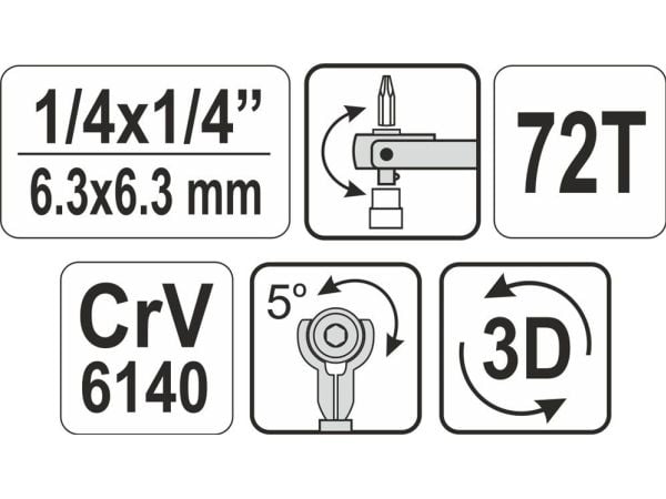 YATO RÄIKKÄ 1/4" 2IN1, KÄÄNTYVÄ PÄÄ