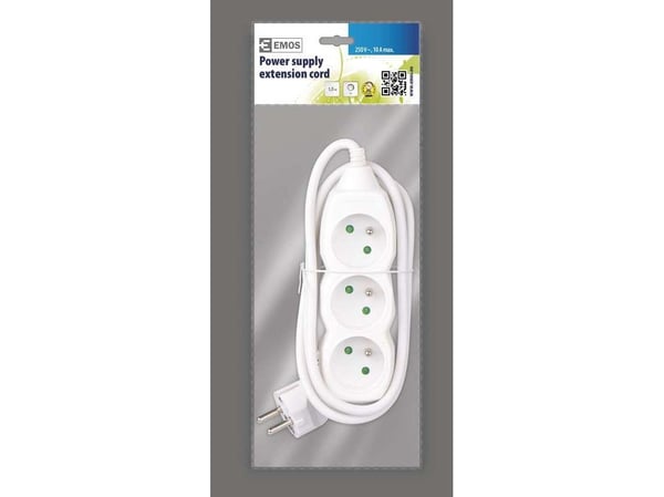 Emos 1902030150, Grunnleggende, Hvit, 3 AC-utganger, 1,5 m, 250 V, 10 A