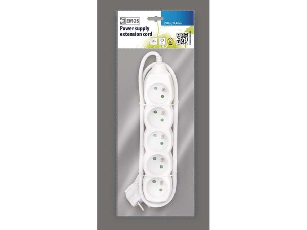 Emos 1902050150, Perus, Valkoinen, 5 AC-pistorasia(a), 1,5 m, 250 V, 10 A