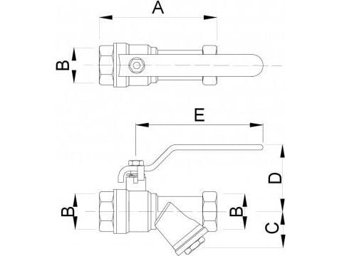 Hydroland kuleventil Titan med filter skrå og innvendig-nippel nippel 3/4" (ZKWF-PP-20)
