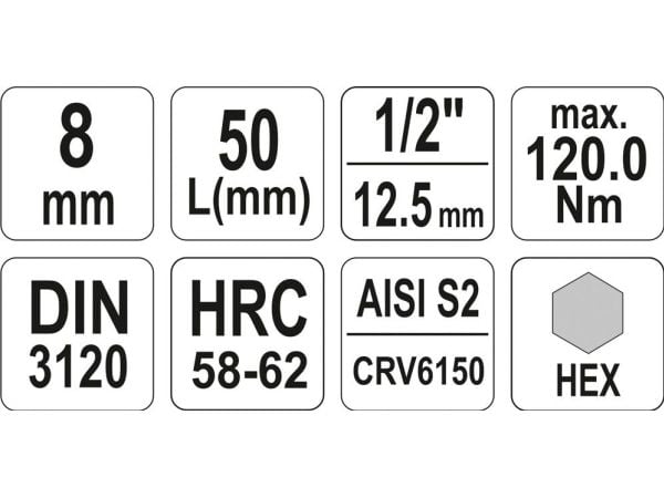 Yato kuusiokolo 1/2" H8 x 55mm (YT-04384)