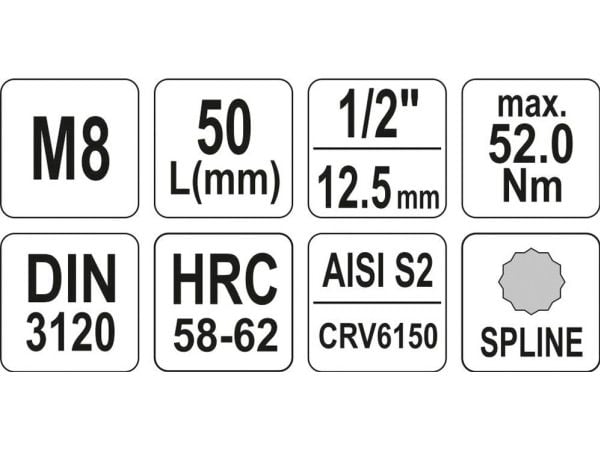 YATO splineskrunøkkel 1/2" M 8x55 mm