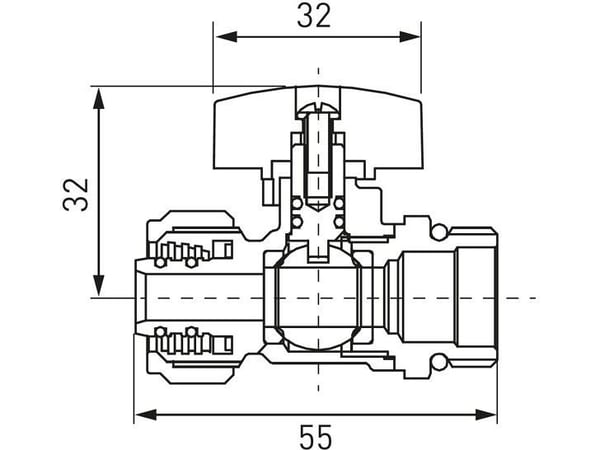 Ferro kuleventil for vann 1/2" med rød sommerfugl (KPEX16)