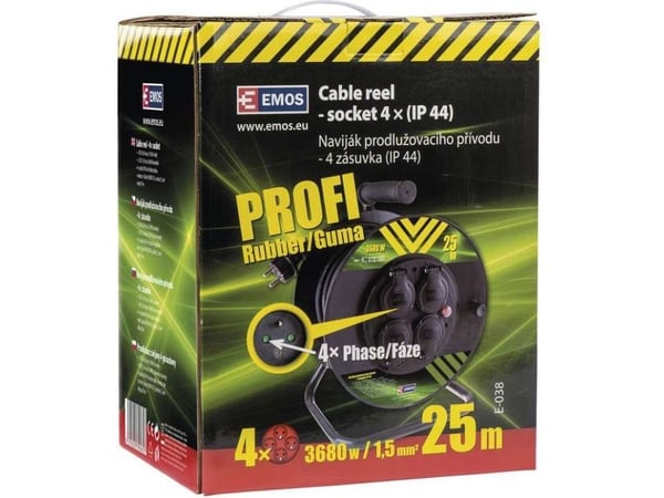 Emos P084251, 25 m, 4 AC-pistorasia(a), IP44, Musta, 230 V, 3680 W