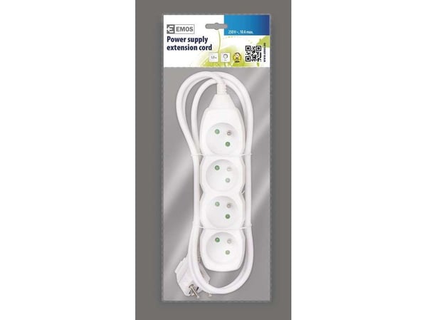 Emos 1902040150, Grunnleggende, Hvit, 4 AC-utganger, 1,5 m, 250 V, 10 A