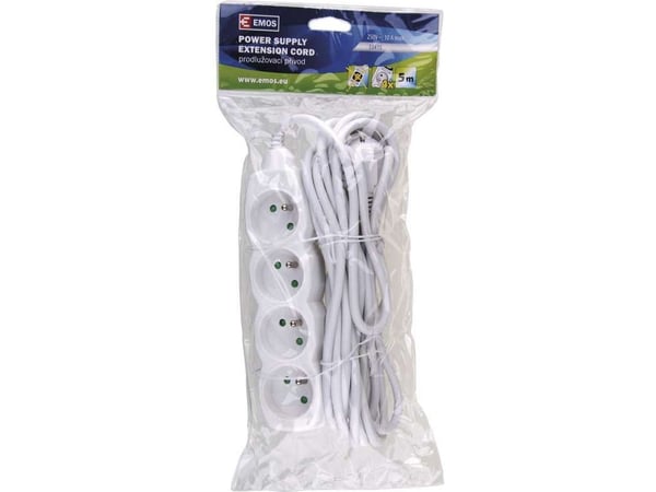 Emos 1902040500, Grunnleggende, Hvit, 4 AC-utganger, 5 m, 250 V, 10 A