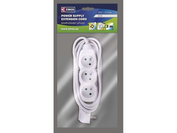 Emos 1902030300, Basic, valkoinen, 3 pistorasiaa, 3 m, 10 A, 220-240
