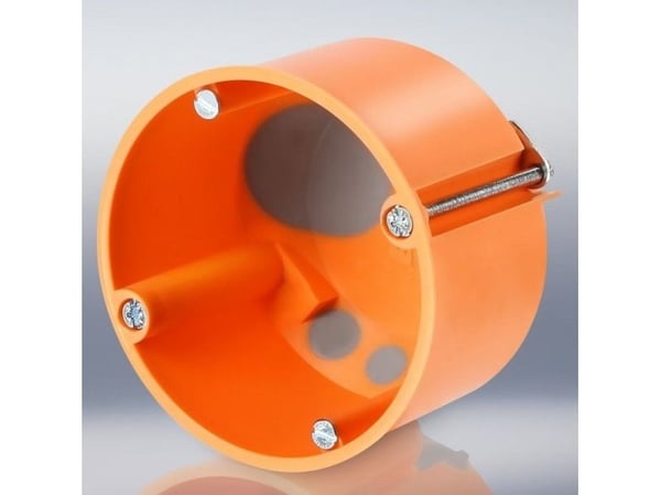 Dosa för infällt 1 modul vindtät Ø68 mm, 61 mm djup, med monteringsskruvar. Orange eurodosa. PVC-fri