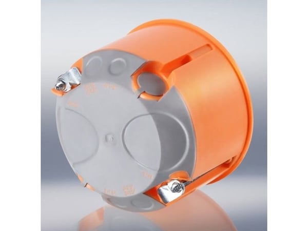 Dosa för infällt 1 modul vindtät Ø68 mm, 61 mm djup, med monteringsskruvar. Orange eurodosa. PVC-fri