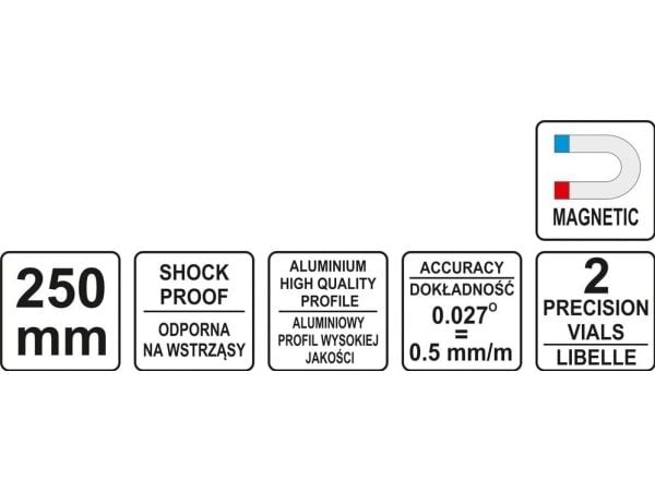 Yato YT-30370, Torpedovater, 0,25 m, Rød, 0,5 mm/m, Aluminium, 250 mm