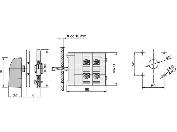 Elektromet Nokkakytkin 0-1 3P 63A IP65 ŁK 63-12, jossa on levy (926312)