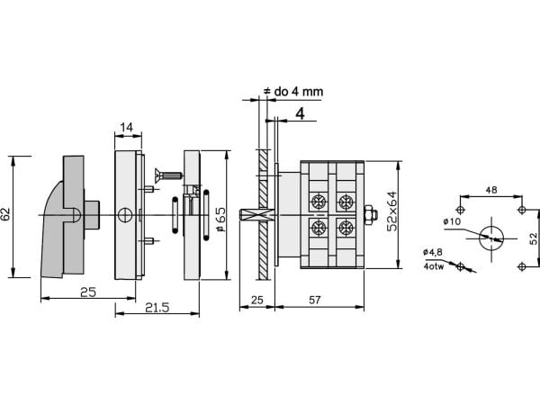 Elektromet 0-1 3P 40A nokkakytkin etulevyn kaarella 40-15 IP65 (924058)