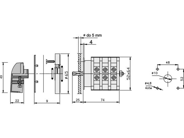 Elektromet nokkakytkin L-0-P 3P 25A IP44 etulevyllä (922527)