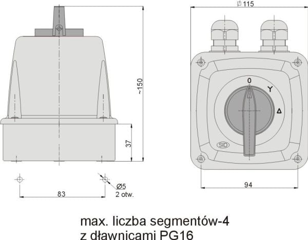 Elektromet tähti-kolmio kytkin 3P 25A IP44 kaari E25-23 kotelossa (952522)
