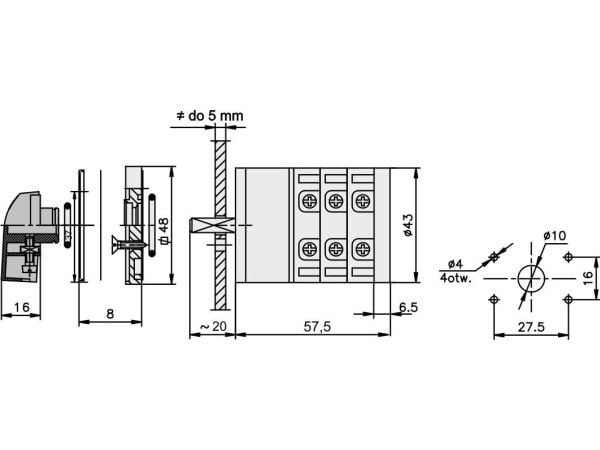 Elektromet nokkakytkin L-0-P 3P 12A IP65 kaari E12-42, jossa on levy (921202)