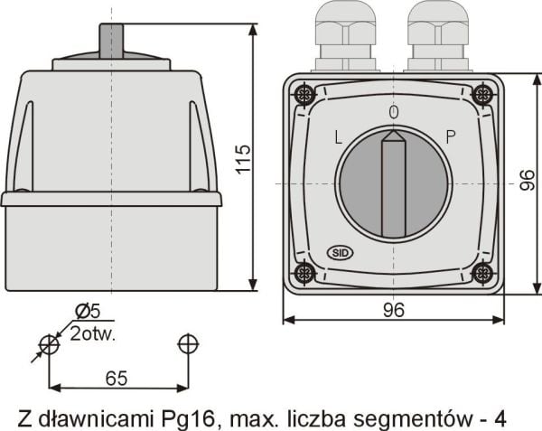 Elektromet nokkakytkin L-0-P 3P 16A IP44 kaari E16-43 kotelossa (951642)