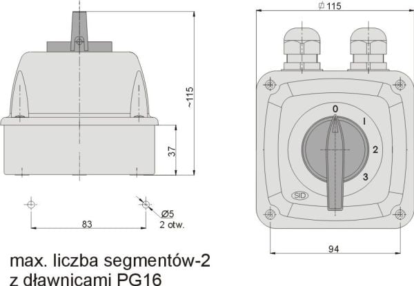 Elektromet Nokkakytkin 0-1-2-3 3P 16A IP44 kotelossa Arc 16-63 (921663)