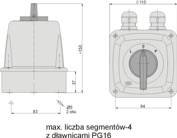 Elektromet nokkakytkin L-0-P 3P 25A IP44 kaari 25-43 kotelossa (922529)