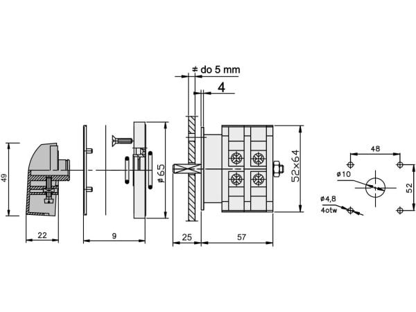Elektromet nokkakytkin 0-1 3P 16A IP65 kaari 16-12 etulevyllä (921609)