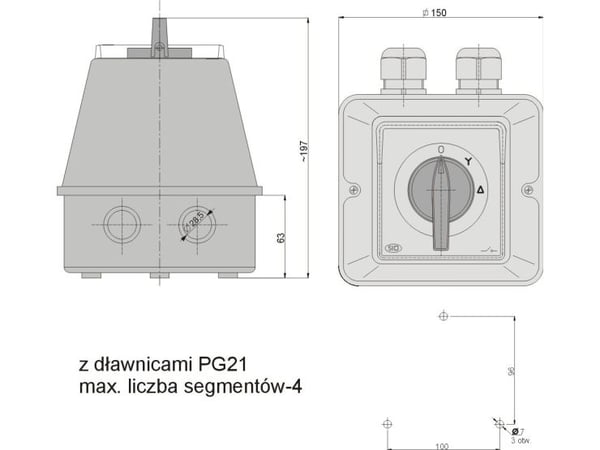 Elektromet tähti-kolmio kytkin 3P 63A IP44 ŁK 63-23 kotelossa (926323)