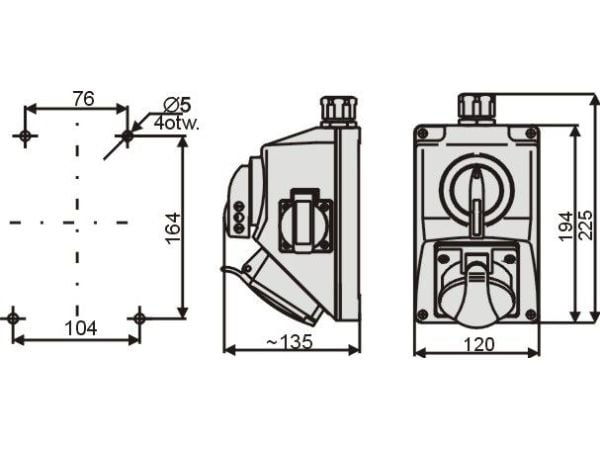Elektromet-asennus O-I erottimella 1x32A 1x16A 4P 400V IP-54 (974011)