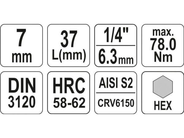 Yato innsatsmuffe unbrako bits hex 1/4" H7 x 37 mm (YT-04374)
