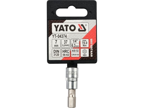 Yato innsatsmuffe unbrako bits hex 1/4" H7 x 37 mm (YT-04374)