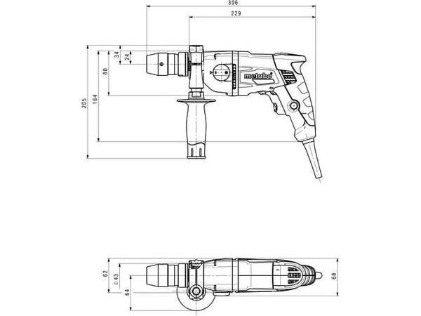Metabo BE 600/13-2, Avaimeton, Musta, Vihreä, Harmaa, Punainen, 1,3 cm, 2500 RPM, 3,7 cm, 1,3 cm