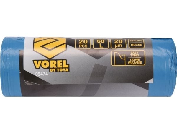 Vorel sterke avfallsekker med håndtak 60 L 20 stk (09474)