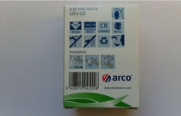 Arco vinkelventil Nov Mac mot kalk 1/2"x1/2" (NOV92MAC)