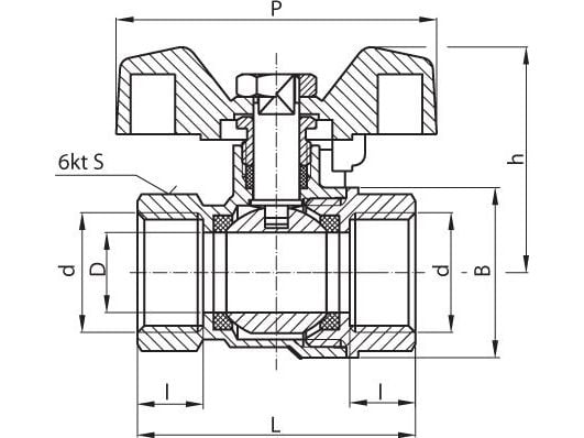 Perfexim kuleventil vann WW sommerfugl forsterket 1/2" (00-002-0150-000)