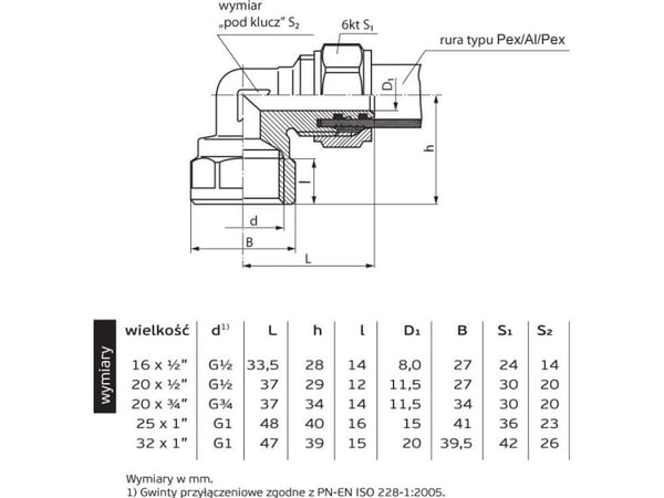 Perfexim skrapt albue 705 25 mm x GW 1" (61-005-2525-000)