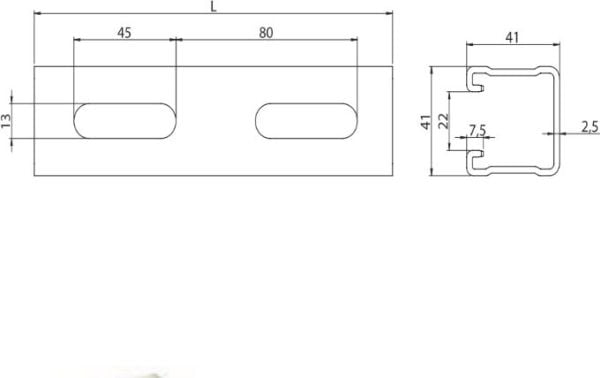 Niczuk asennusprofiili tyyppi MF2,5 41 x 41 x 2,5mm pituus 2000mm (0741412520)