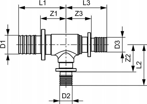 TECE reduserende T-stykke i messing 25 x 20 x 20 mm (760522)