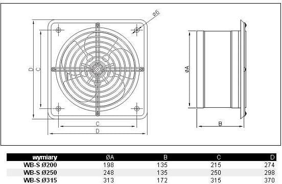 Dospel industrivifte 310 mm WBS 315 NA veggmontert (007-0341)