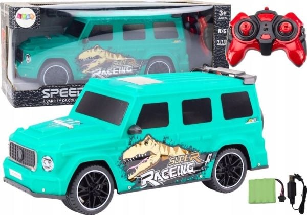 LeanToys fjernstyrt RC-bil med dinosaur i skala 1:10 grønn