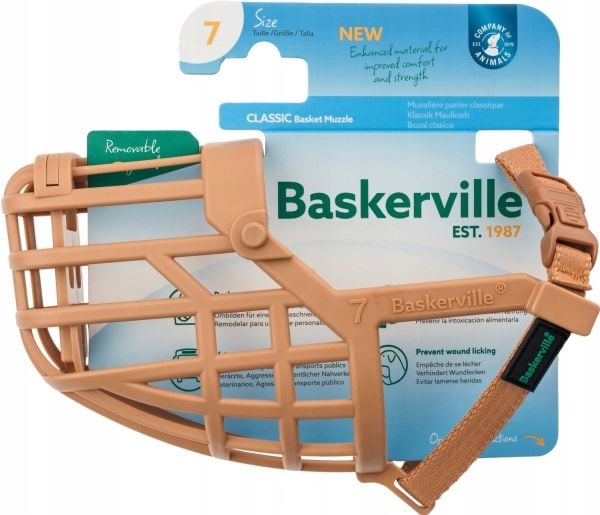 Baskerville nosgrimma/halsband CLASSIC 7 beige, längd 7 cm, omkrets 30 cm