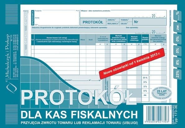 Michalczyk & Prokop-protokoll for kasseapparater A4 80 (173-3E)