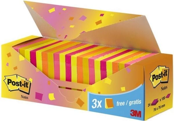 Post-it blokk 654-NP24 76 x 76 mm fargerik 24 stk à 100 ark (3M0761)