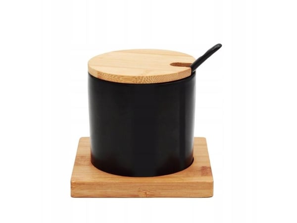 KERAMISK SUKKERSKÅL MED BAMBUSSTATIV 350 ML BRUNBESTE BB-4501