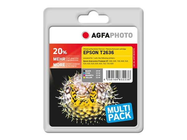 AgfaPhoto Multi pack - 4-pack - svart, gul, cyan, magenta - kompatibel - blister - gjenfabrikert - blekkpatron (alternativ for: Epson 26XL, Epson C...
